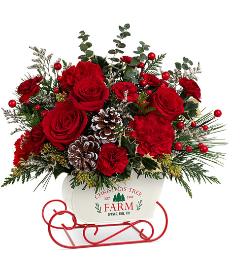 red and green holiday arrangement